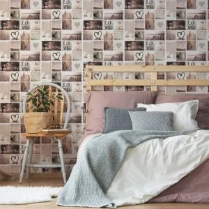 Fresco Natural Hearts and Candles Paulette Geometric Wallpaper