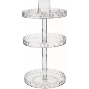 Cosmetic Organiser With 3 Tier Round Compartments Clear Diamond Multipurpose Storage Statement Piece for Dresser / Bathroom With Rotating Base W26 x