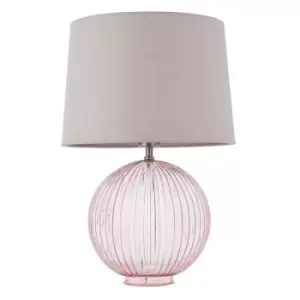 Mia Table Lamp Dusky Pink Ribbed Glass & Natural Linen 1 Light IP20 - E27