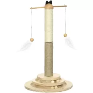 Cat Tower w/ Turntable Toy Ball, Jute and Sisal Scratching Post - Natural wood finish - Pawhut