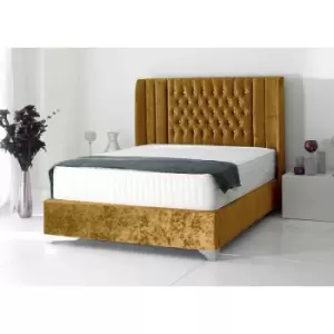 Alexis Luxury Modern Beds - Plush Velvet, Small Double Size Frame, Mustard - Mustard