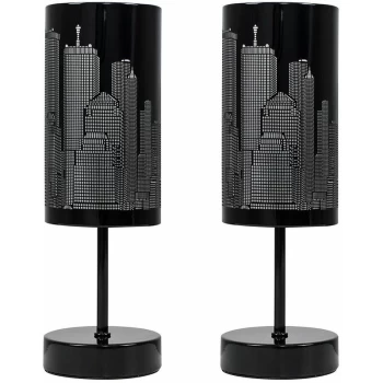 2 x Touch Table Lamps Dimmable New York Skyline Lighting - No Bulbs