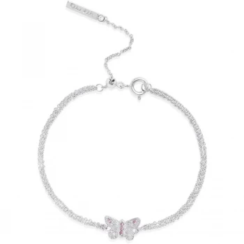 Bejewelled Butterfly Silver & Pink Crystal Bracelet