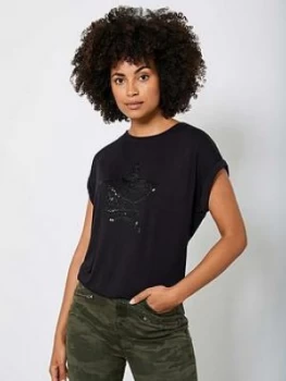 Mint Velvet Animal Sequin Star T-Shirt - Black Size M Women