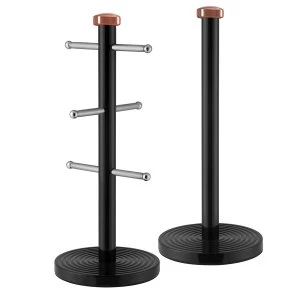 Tower Linear Kitchen Roll Pole and Mug Tree - Rose Gold/Black