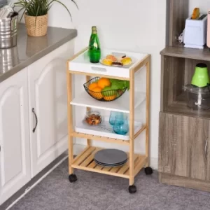 HOMCOM 4-Tier Moving Trolley MDF Wood Blend w/ Tray Shelves 4 Wheels Home Office Cart Storage Island Unit White Brown