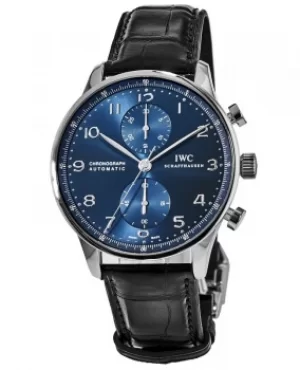 IWC Portugieser Automatic Chronograph Blue Dial Leather Strap Mens Watch IW371606 IW371606