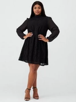 Oasis Curve Chiffon Sleeve Lace Dress - Black, Size Xxxl, Women