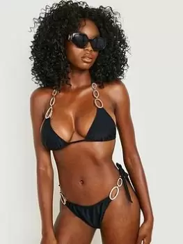 Boohoo Diamante Trim Tie Side Bikini Brief - Black, Size 6, Women