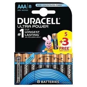 Duracell Ultra Power Alkaline 5+3 AAA Batteries - Pack of 8