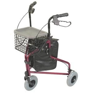 Aidapt Lightweight Tri Walker with Bag and Basket in Red