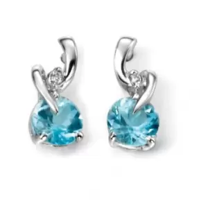 Elements 9ct White Gold Blue Topaz And Diamond Earring GE994T