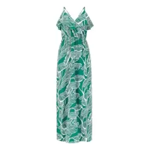 Mela London Green Tropical Print Maxi Frill Dress - Green