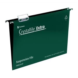 Rexel Crystalfile Extra FoolscapSuspension File 15mm Green Pack of 25 Suspension Files
