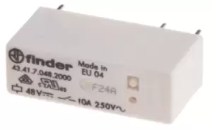 Finder, 48V dc Coil Non-Latching Relay SPDT, 10A Switching Current PCB Mount Single Pole, 43.41.7.048.2000