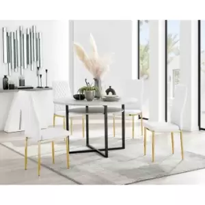 Furniture Box Adley Grey Concrete Effect Storage Dining Table and 4 White Milan Gold Leg Chairs