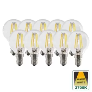 E14 4.5W Clear Glass Warm White Dimmable Golf LED Bulbs, Pack of 10