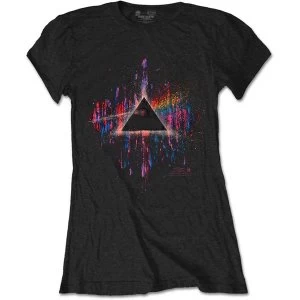 Pink Floyd - Dark Side of the Moon Pink Splatter Womens Medium T-Shirt - Black