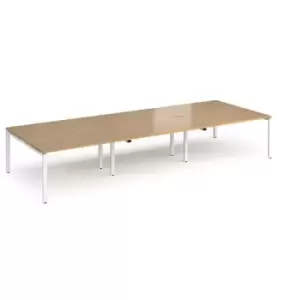 Bench Desk 6 Person Rectangular Desks 4200mm Oak Tops With White Frames 1600mm Depth Adapt