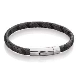 Mens Woven Grey Leather Clip Clasp Bracelet B5276