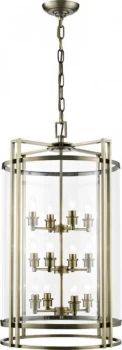 Ceiling Pendant Lantern 12 Light Antique Brass, Glass