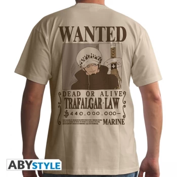 One Piece - Wanted Trafalgar Law Mens X-Large T-Shirt - Beige