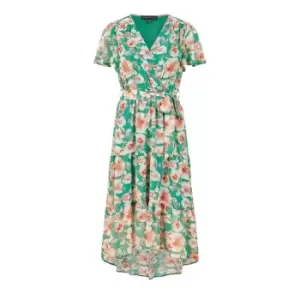 Mela London Green Floral Wrap Dress With Dipped Hem - Green