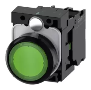 Siemens, SIRIUS ACT Illuminated Green Flat, NO, 22mm Momentary Screw