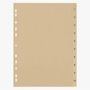 5 Star Eco A4 File Divider Numbered Tabs 1 10 Recycled Manilla 11 Holes 150gsm Buff