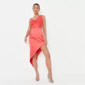 Missguided Asymmetric Drape Front Satin Midaxi Dress - Red
