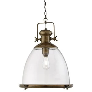 1 Light Dome Ceiling Pendant Antique Brass with Clear Glass Diffuser, E27