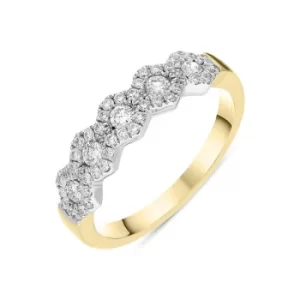18ct Yellow Gold Diamond Five Stone Cluster Half Eternity Ring