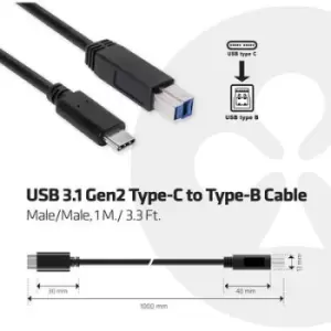 club3D USB cable USB 3.2 1st Gen (USB 3.0 / USB 3.1 1st Gen) USB-C plug, USB-B plug 1m CAC-1524