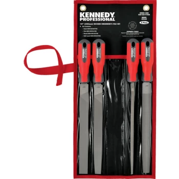250MM (10'') 4 Piece Second Cut Engineers File Set with Handles - Kennedy-pro