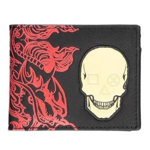 Sony Playstation Skull Badge with All-Over Japanese Print Male Bi-fold Wallet - Black