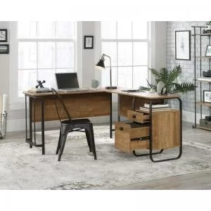 Teknik Office Stationmaster L Shaped Desk Etched Oak Finish, Large