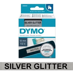 Dymo 2084401 D1 12mm x 3m Black on Silver Glitter Tape