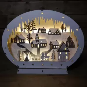Festive - 45cm Battery Operated Christmas Lit Wooden Oval Winter Village Silhouette