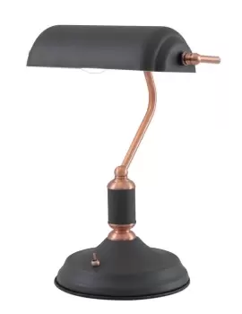 Banker Table Lamp 1 Light With Toggle Switch, Sand Black, Copper