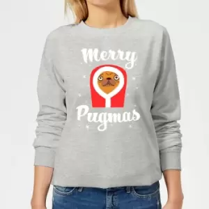 Merry Pugmas Womens Christmas Jumper - Grey - L