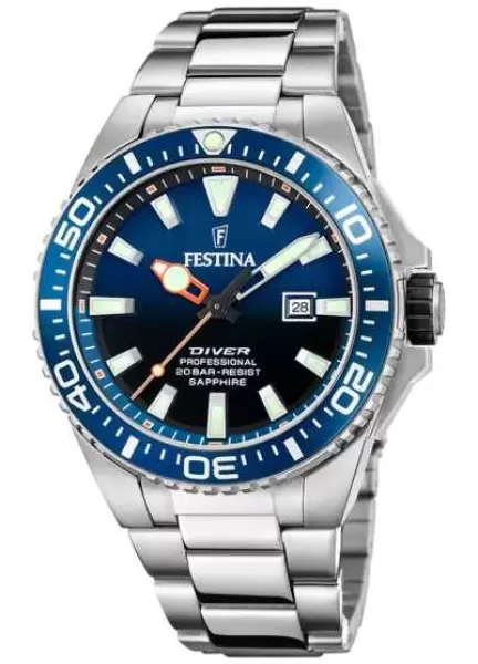 Festina F20663/1 Mens Diver (45.7mm) Blue Dial / Stainless Watch