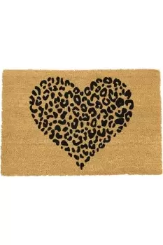Leopard Print Heart Doormat - Regular 60x40cm