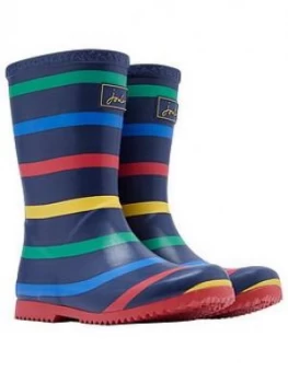 Joules Boys Stripe Roll Up Wellington Boots - Navy, Size 12 Younger