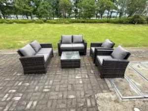6 Seater High Back Rattan Sofa Set Square Coffee Table Garden Furniture Patio With Love Sofa Arm Chairs