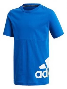 adidas Boys Badge Of Sport T2 T-Shirt - Blue, Size 15-16 Years