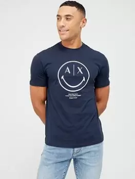 Armani Exchange X Smiley Face Large Logo T-Shirt - Navy, Black, Size 2XL, Men