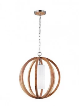 1 Light Small Spherical Cage Ceiling Pendant Brushed Steel, Light wood, E27