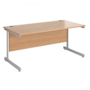 Rectangular Straight Desk with Beech Coloured MFC Top and Silver Frame Cantilever Legs Contract 25 1600 x 800 x 725mm