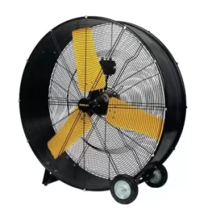 Stanley 36" 914mm Industrial Drum Fan with Yellow Steel Blades & Black Housing. 2.9m power cable.