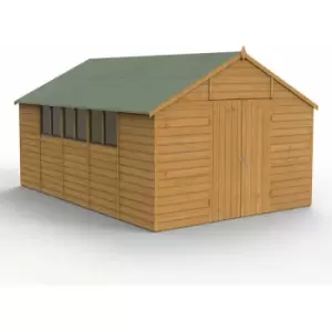 15' x 10' Forest Shiplap Dip Treated Double Door Apex Wooden Shed (4.48m x 3.2m) - Golden Brown